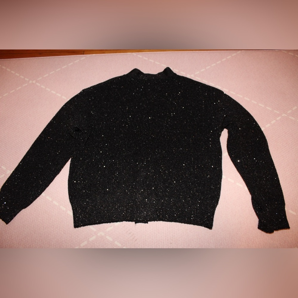 MANGO Paillettes Knit Cardigan Women Large NWT Black embroidered sequin - Picture 6 of 11